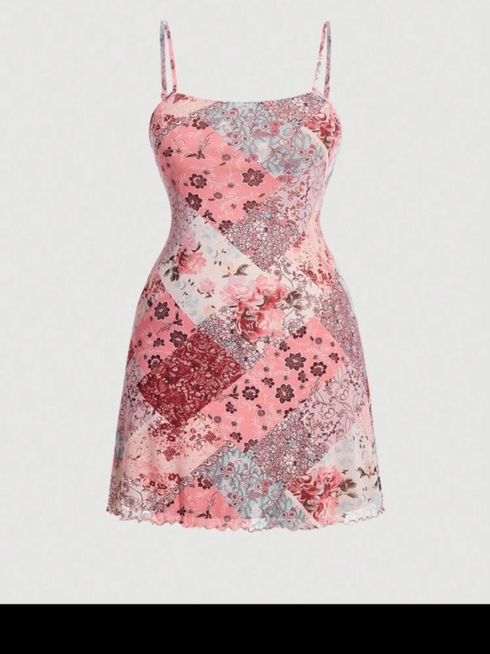 Pink Patchwork Floral Slip Dress